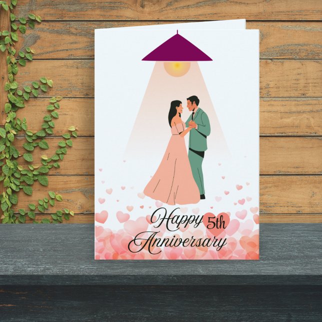 5th Anniversary Card with Dancing Couple & Hearts (Creator Uploaded)