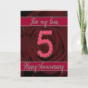 5th anniversary card with roses and leaves