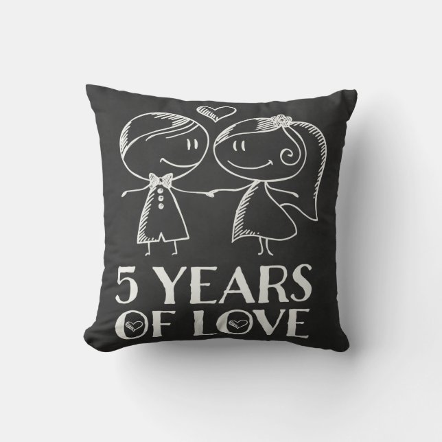 5th Anniversary Couples Chalk Drawn Pillow Gift (Front)