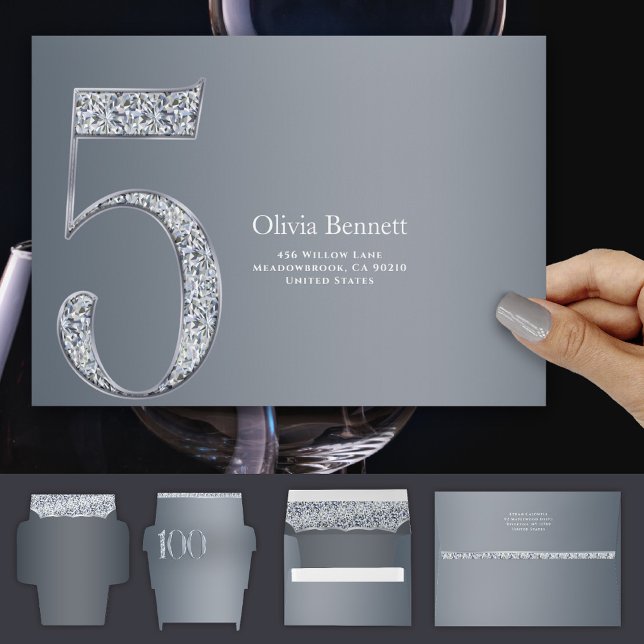 5th Anniversary Diamond Number Five Silver Gray Envelope (Creator Uploaded)