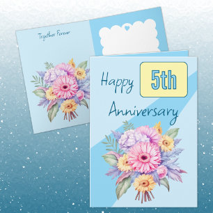 5th Anniversary gerbera flowers blue Card