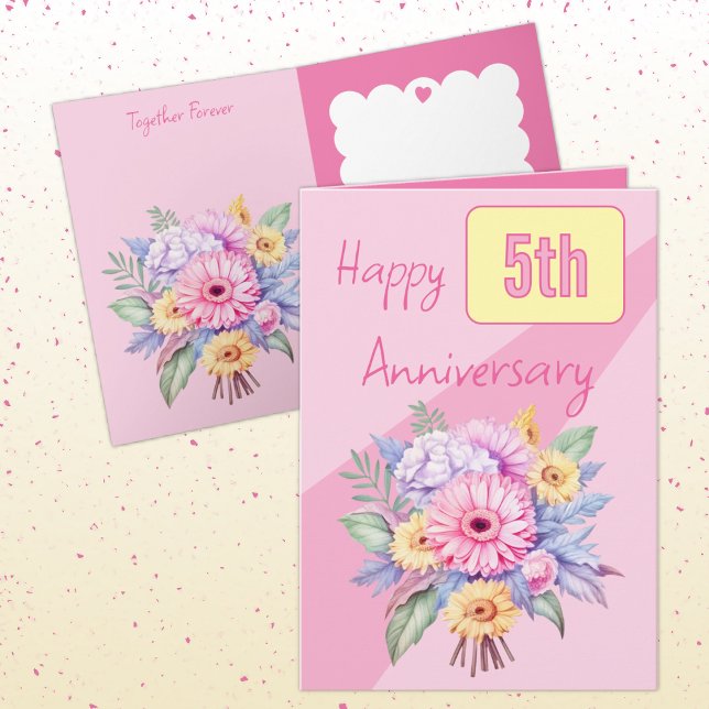 5th Anniversary gerbera flowers pink Card (Creator Uploaded)