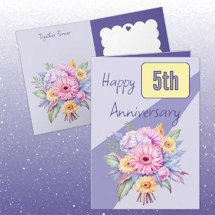5th Anniversary gerbera flowers purple Card