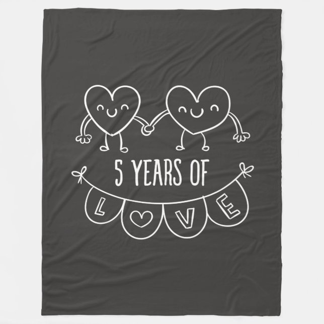 5th Anniversary Gift Chalk Hearts Fleece Blanket (Front)