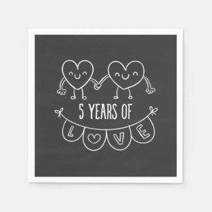 5th Anniversary Gift Chalk Hearts Napkin