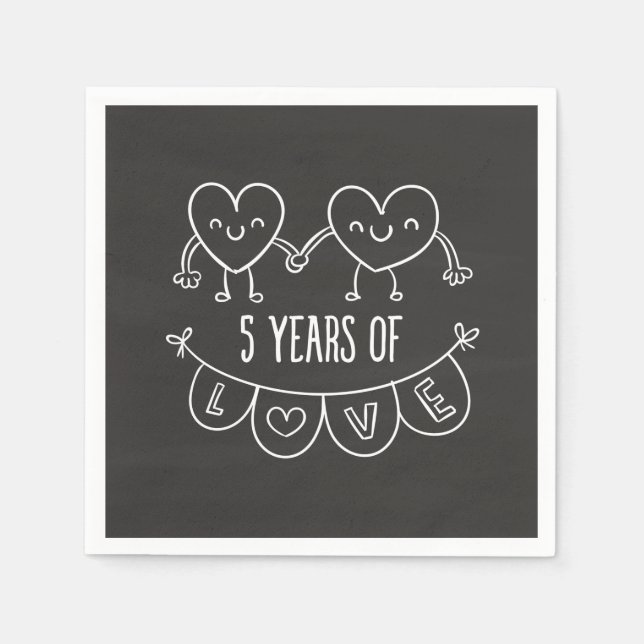 5th Anniversary Gift Chalk Hearts Napkin (Front)
