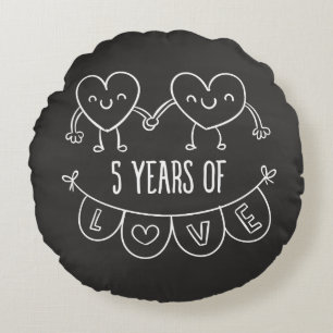 5th Anniversary Gift Chalk Hearts Round Cushion