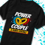 5th Anniversary Married Couples 5 Years Strong T-Shirt<br><div class="desc">This fun 5th wedding anniversary design is perfect for couples married 5 years to celebrate their marriage! Great to celebrate with your husband or wife or for your parent's 5 year wedding anniversary party! Features "Power Couple - 5 Years Strong!" wedding anniversary quote w/ joined wedding rings in a blast...</div>