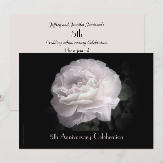 5th Anniversary Party Invitation Pale Pink Rose (Front/Back)