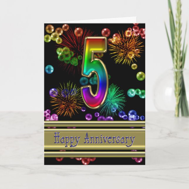 5th anniversary with fireworks and bubbles card (Front)