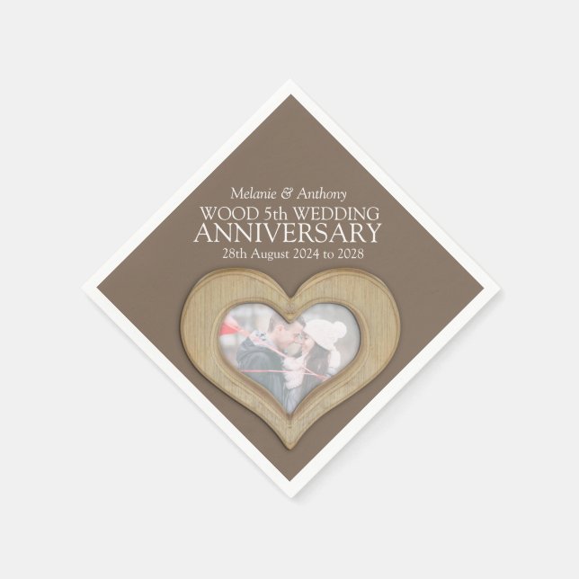 5th anniversary wood heart custom photo napkins (Corner)