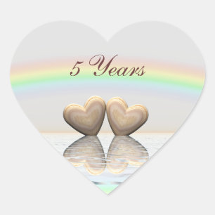 5th Anniversary Wooden Hearts Heart Sticker