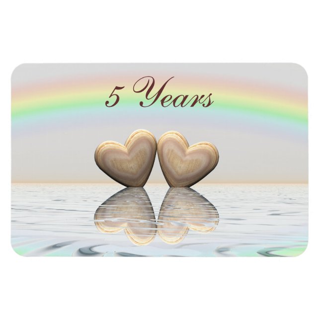 5th Anniversary Wooden Hearts Magnet (Horizontal)