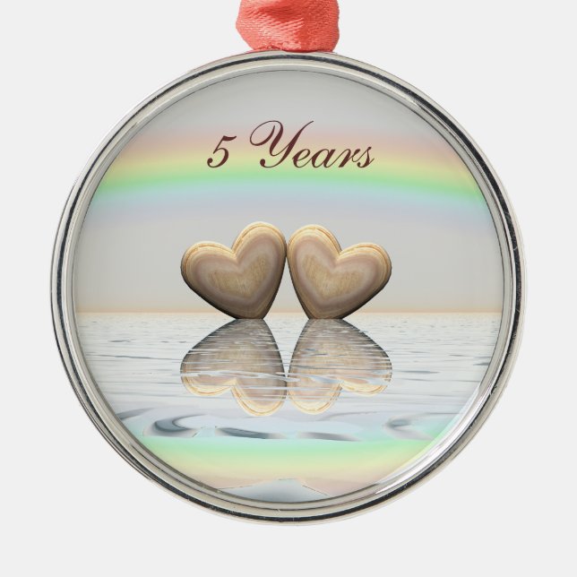 5th Anniversary Wooden Hearts Metal Tree Decoration (Front)