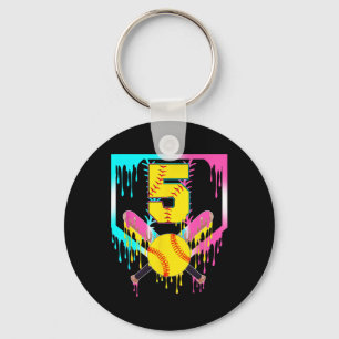 5th Bday Softll Home Plate Drip Ice Cream 5 Year O Key Ring