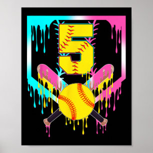 5th Bday Softll Home Plate Drip Ice Cream 5 Year O Poster