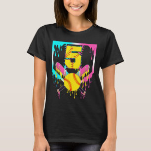 5th Bday Softll Home Plate Drip Ice Cream 5 Year O T-Shirt