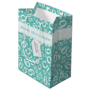5th Biirthday Random Number Pattern Teal/White Medium Gift Bag