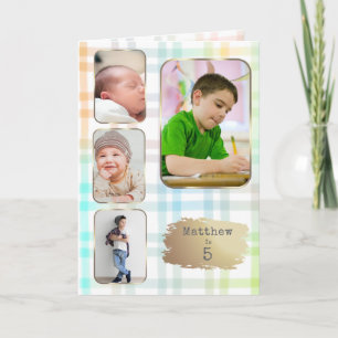 5th Birthday 4 Picture Collage Plaid for Him Card