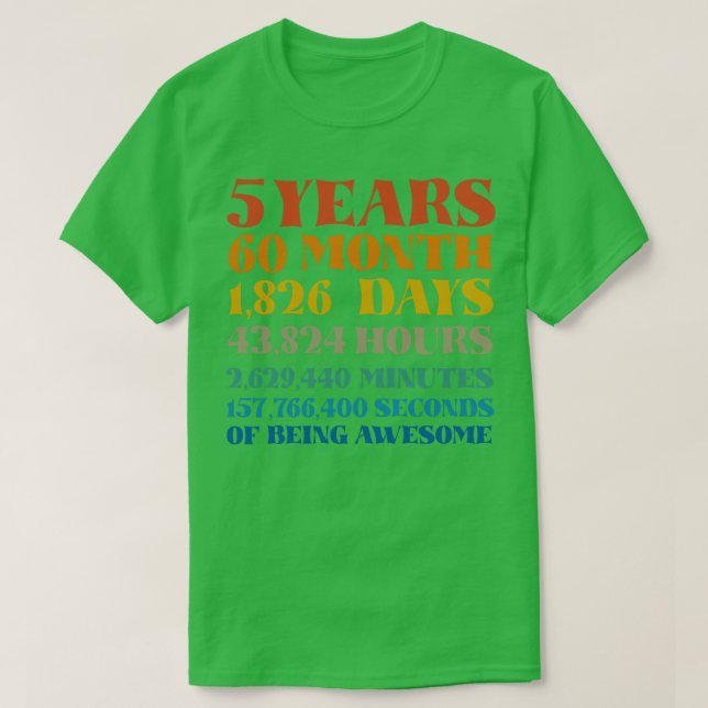 5th Birthday  5 Years of Being Awesome Tshirt Bday (Design Front)