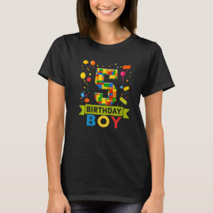5th Birthday 5 Years Old Block Building Boys Kids T-Shirt