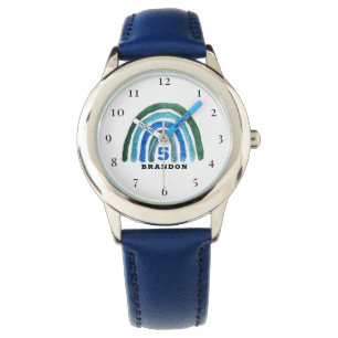 5th Birthday 5 Years old Boy Blue Rainbow Boho Watch