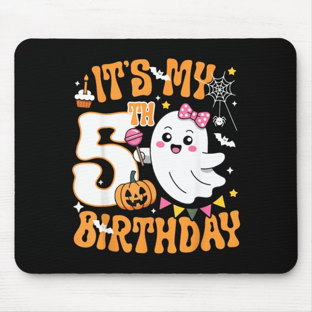 5th Birthday 5 Years Old Funny Halloween Boo Ghost Mouse Pad (Front)