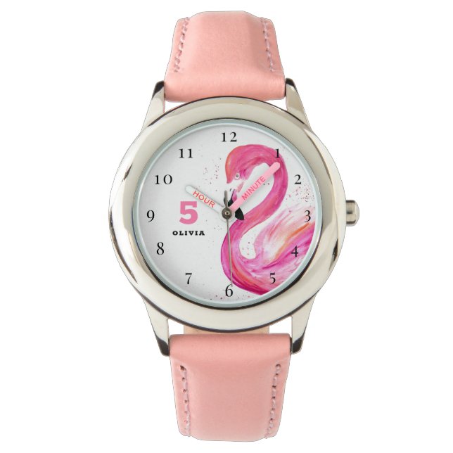 5th Birthday 5 Years old Girl Pretty Flamingo Watch (Front)