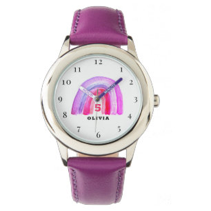5th Birthday 5 Years old Girl Purple Rainbow Boho Watch