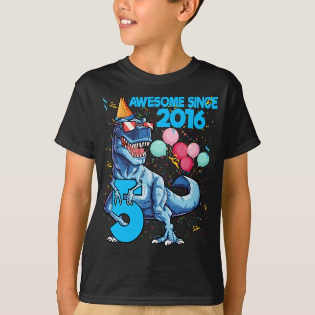 5th Birthday Awesome Since 2016 Dinosaur T-Shirt (Front)