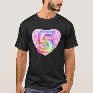 5th Birthday Balloon Pink Heart Daughter Party Fam T-Shirt