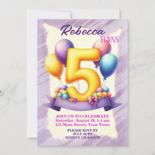 5th Birthday Balloon Theme Invitation