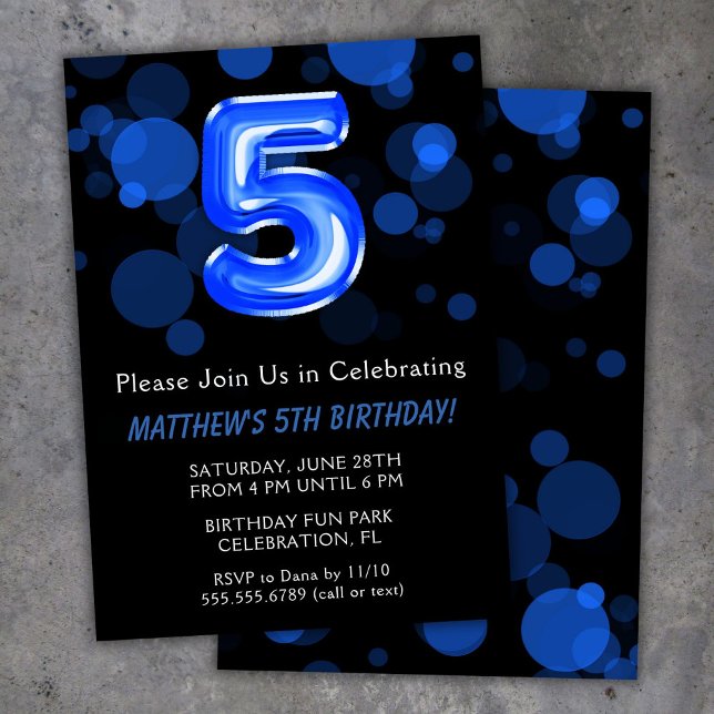 5th Birthday Balloons Kids Blue Boy Party Invitation (Creator Uploaded)