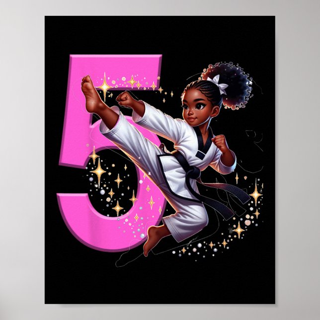5th Birthday Black Girl Martial Arts Party Taekwon Poster (Front)