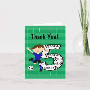 5th Birthday Blue and Black Soccer Thank You v2 Card