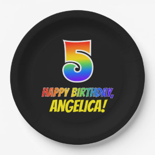 5th Birthday: Bold, Fun, Simple, Rainbow 5 Paper Plate