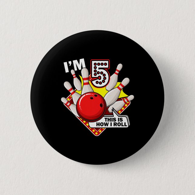 5th Birthday Bowling Theme 5 Year Old Funny B-day  6 Cm Round Badge (Front)