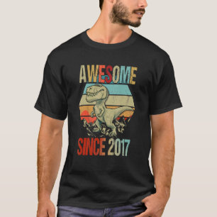 5th Birthday Boy Awesome Since 2017 5 Year Old Din T-Shirt
