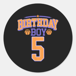 5th Birthday Boy Bysketbyll Lover 5 Years Old Bday Classic Round Sticker