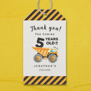 5th birthday boy construction theme gift tags