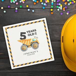 5th birthday boy construction theme napkin