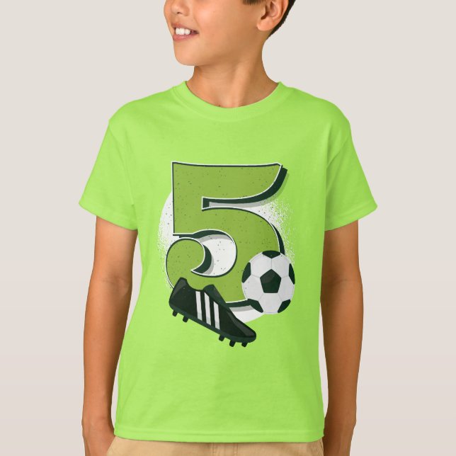 5th Birthday Boy Girl Loves Football Soccer Green T-Shirt (Front)
