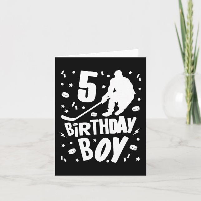 5th Birthday Boy Ice Hockey Kids 5 Years Old Party Card (Front)