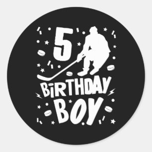 5th Birthday Boy Ice Hockey Kids 5 Years Old Party Classic Round Sticker