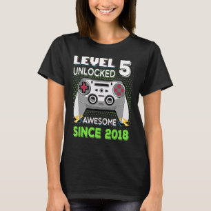 5th Birthday Boy Level 5 Unlocked Awesome 2018 Vid T-Shirt