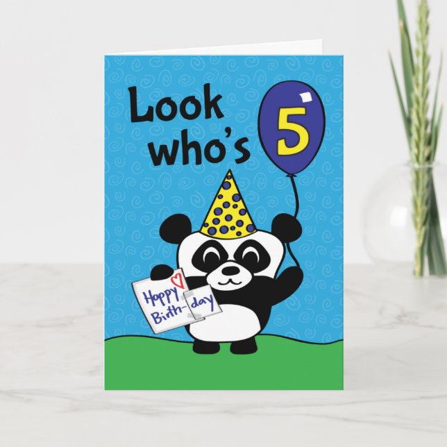 5th Birthday - Boy Panda with Balloon & Card (Front)