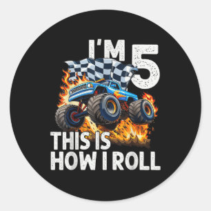 5th Birthday Boys Im 5 This Is How I Roll Monster  Classic Round Sticker