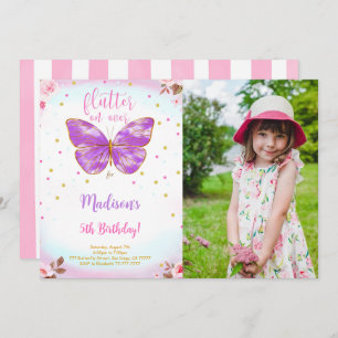 5th Birthday Butterfly Photo Invitation
