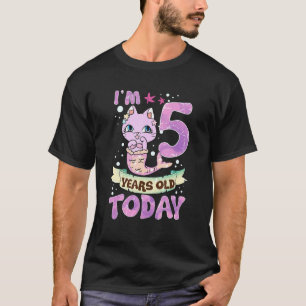 5th Birthday Cat Mermaid Mercat Kitty Gift Girls 5 T-Shirt