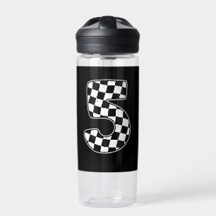 5th Birthday Checkered Number 5 Car Racing Flag  Water Bottle